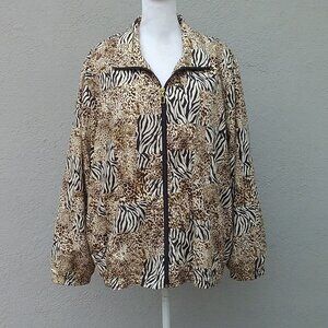 Koret Sport Jacket Women's 20W Black Brown Khaki Animal Print Zipper Grannycore